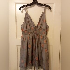 Gray and Pink Floral Mini Dress Sleeveless With Lace Size 2XL